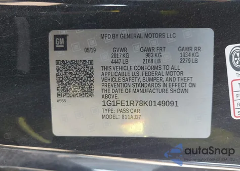 2019 Chevrolet Camaro 1Ss from USA, damaged, VIN 1G1FE1R78K0149091